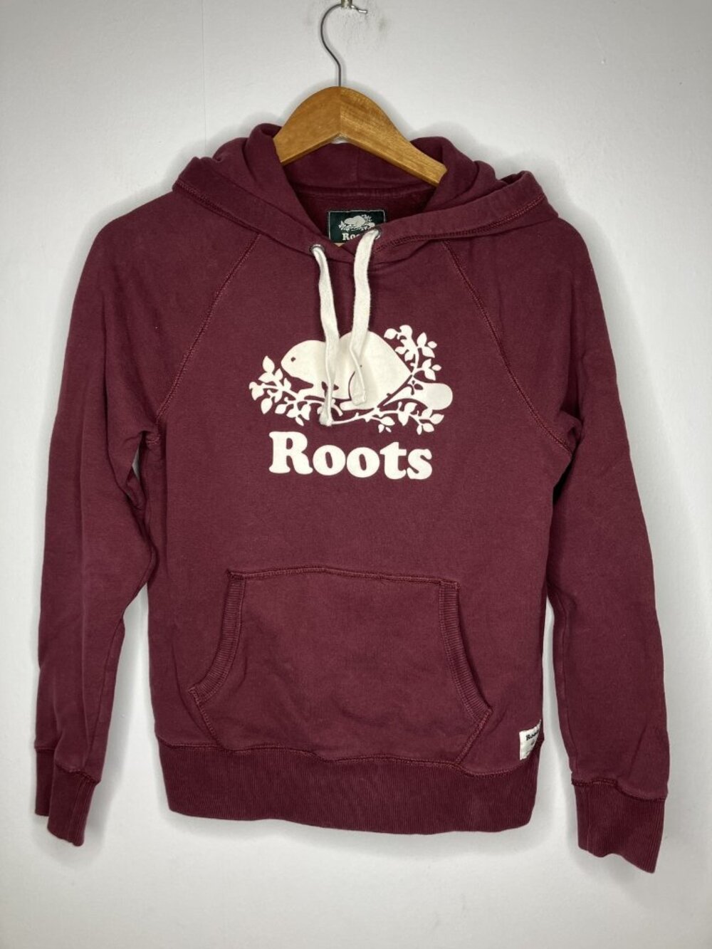 Roots Women's XS Maroon Beaver Logo Hoodie Sleeve Pullover Sweatshirt